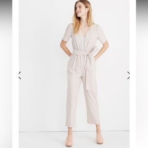 Madewell striped puff sleeve jumpsuit pockets size 2